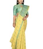 Yellow hand woven pure cotton saree with blouse