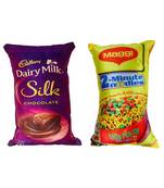 Favon Pack Of 2 Microfibre Filled Reversible Kids Cushions (Dairy milk & Maggi)