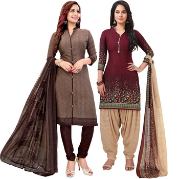 Combo Of 2 Rajnandini Brown And Maroon Crepe Printed Dress Material Combo Of 2 Rajnandini Brown And Maroon Crepe Printed Dress Material