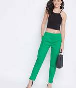 Women Pure Cotton Pant Relaxed  Regular Fit Trousers Pants Casual Formal Solid Trouser Comfort fit (Green Color Size)