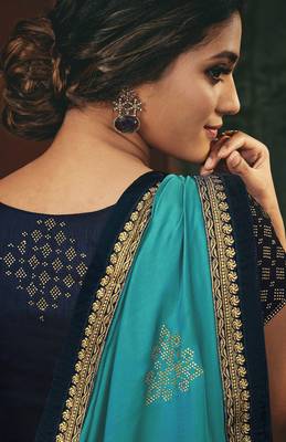 Sky blue embroidered silk blend saree with blouse 2