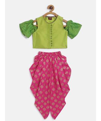 Stylish GirlsPrinted top & designer dhoti-Limegreen 1