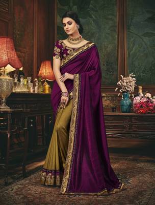 Pink embroidered silk blend saree with blouse 1