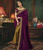 Pink embroidered silk blend saree with blouse