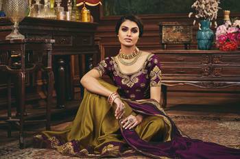 Pink embroidered silk blend saree with blouse 2