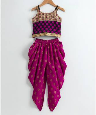 Stylish Girls brocade top & designer dhoti-Magenta 1
