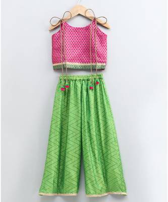 Stylish Girls Printed tie up top & designer Palazzos - Pink 1