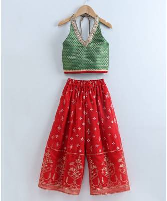 Stylish Girls Printed up top & designer Palazzos - Green 1