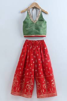 Stylish Girls Printed up top & designer Palazzos - Green