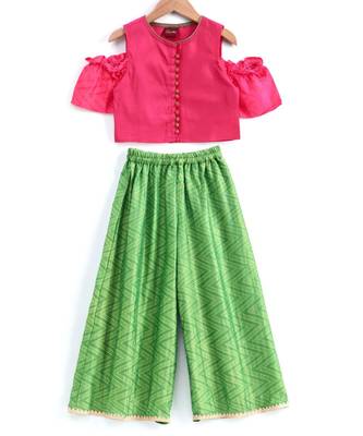 Stylish  girls cold sholder  sleeveless top with potli buttons and  palazzos set-pink 1