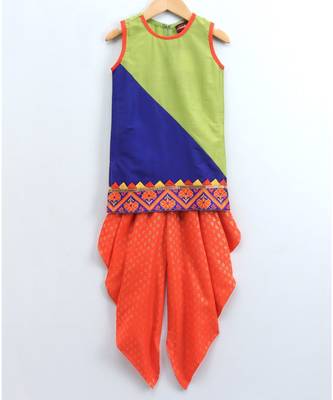 half n half with border samosa at hem with dhoti - lime green 1