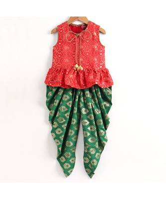 Stylish sleeveless top with  designer dhoti-green 1