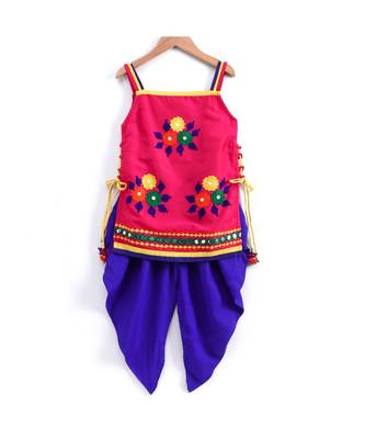 Sleeveless Yoke Embroidery Work Kurta With Dhoti - pink 1