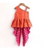 sleeveless brocade Asymmetrical Neck Top With dhoti-orange