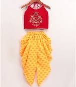 Golden Floral Embroidered Sleeveless Choli With dhoti-red