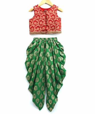 brocade sleevless peplum top with dhoti-Red 1