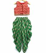 brocade sleevless peplum top with dhoti-Red