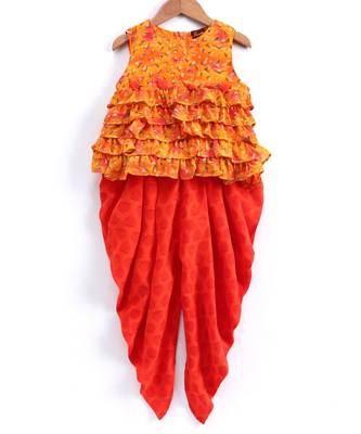 Triangles Print Sleeveless Top with dhoti-yellow 1