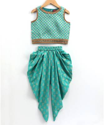 brocade sleevless blouse with dhoti-seagreen 1