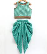 brocade sleevless blouse with dhoti-seagreen