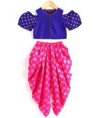 Gold Foil Club Printed Half Cut Out Sleeves Top with dhoti-blue