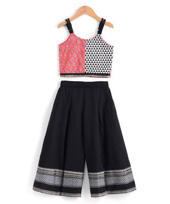 Girls half and half Top with Palazzo set-Coral Black 1