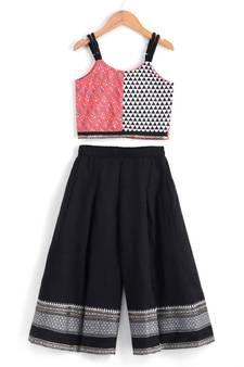 Girls half and half Top with Palazzo set-Coral Black