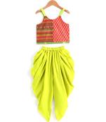Girls half and half Top with Dhoti set-Pink Green
