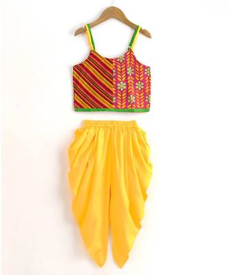 Girls half and half Top with Dhoti set-Pink Yellow 1