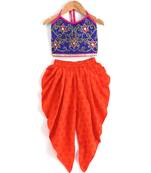 Girls Beadwork Embroidery Top with Dhoti set-Blue and Orange