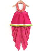 Girls Embroidered Halter Neck and Dhoti Set -Pink