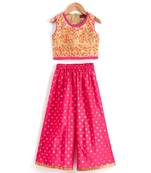 Girls Embroidered Top and Printed Palazzo -Beige and Pink