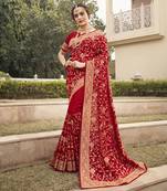 Red embroidered silk blend saree with blouse