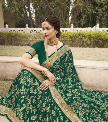 Green embroidered silk blend saree with blouse 2