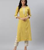 Yellow printed viscose rayon ethnic-kurtis