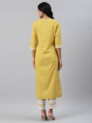 Yellow printed viscose rayon ethnic-kurtis 2