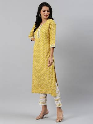 Yellow printed viscose rayon ethnic-kurtis 3
