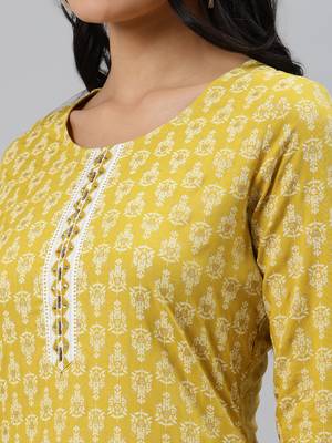 Yellow printed viscose rayon ethnic-kurtis 5