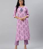 Purple printed viscose rayon ethnic-kurtis