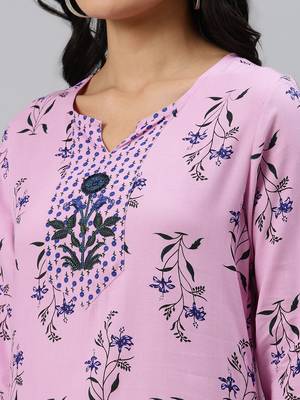Purple printed viscose rayon ethnic-kurtis 4