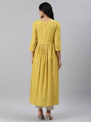 Yellow printed viscose rayon ethnic-kurtis 2