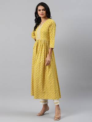 Yellow printed viscose rayon ethnic-kurtis 3