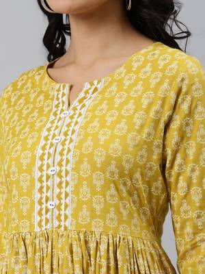 Yellow printed viscose rayon ethnic-kurtis 4
