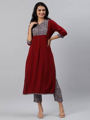 Maroon plain viscose rayon ethnic-kurtis 1