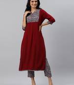 Maroon plain viscose rayon ethnic-kurtis