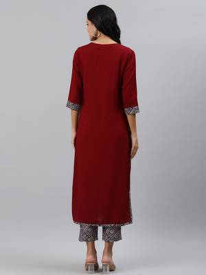 Maroon plain viscose rayon ethnic-kurtis 2