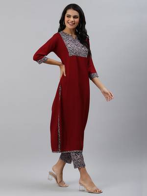 Maroon plain viscose rayon ethnic-kurtis 3