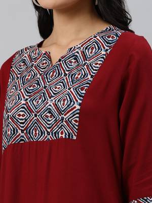 Maroon plain viscose rayon ethnic-kurtis 4