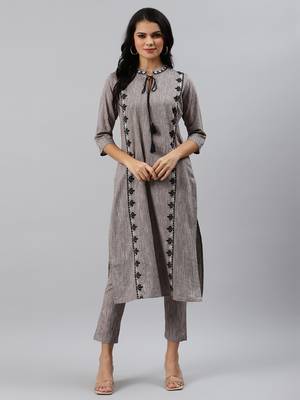 Grey woven cotton ethnic-kurtis 1