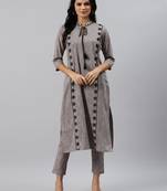 Grey woven cotton ethnic-kurtis